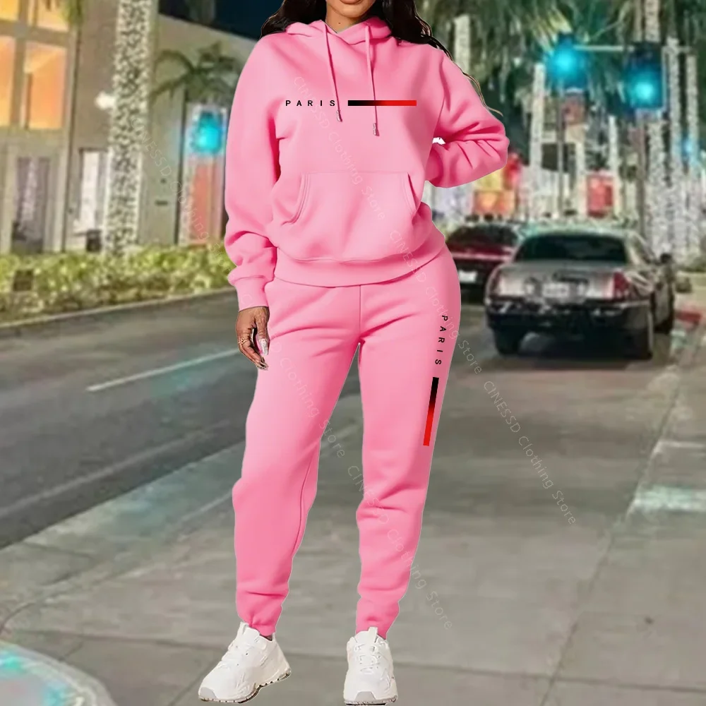 New Women's Sets Hoodie and Pants PARIS Letter Print High Quality Sports Suit Spring Autumn Aesthetic Activewear Women Clothing view 5