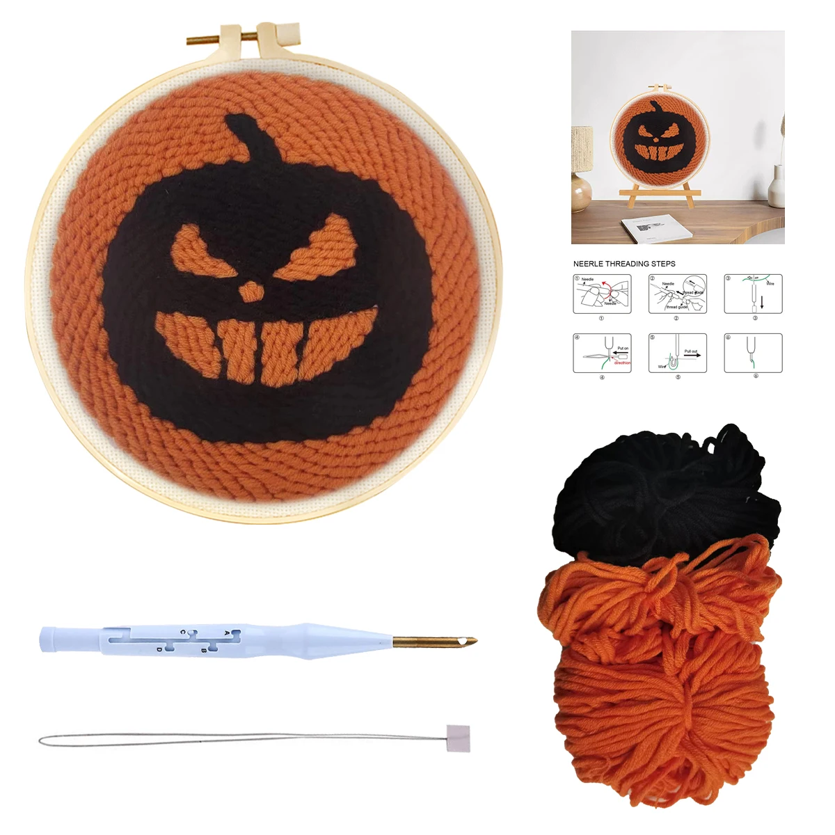 

Ruopoty Pumpkin Pattern Punch Needle Embroidery Kits Rug for Starter Kits with Stamped Color Pattern with Instruction Halloween