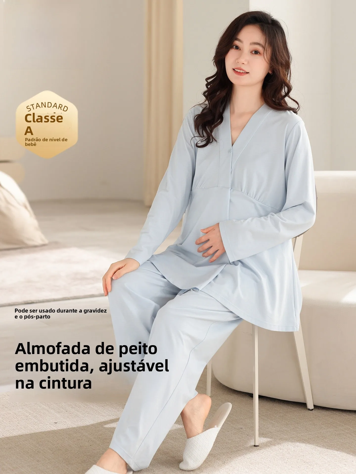 pure-cotton-long-sleeve-maternity-sleepwear-postpartum-nursing-home-clothes-set-with-chest-pad-leisure-style-for-spring-autumn