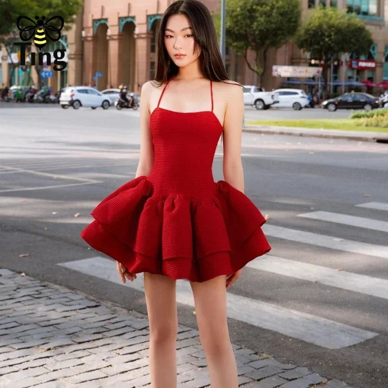 

Summer Fashion Backless Mini Skirt Ball Dress Casual Street Fashion Ruffle Edge Slim Fit Dress