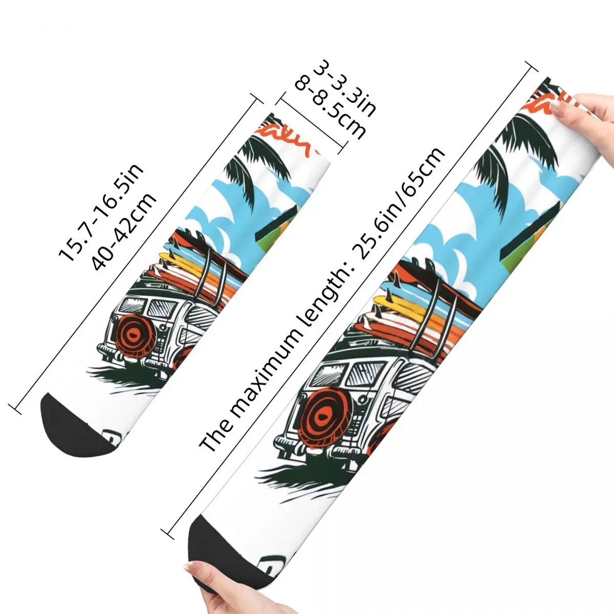 Sock for Men Surfboard Palm Tree Pattern Beach Vintage Tropics Pattern Quality Pattern Printed Crew Sock Seamless Gift