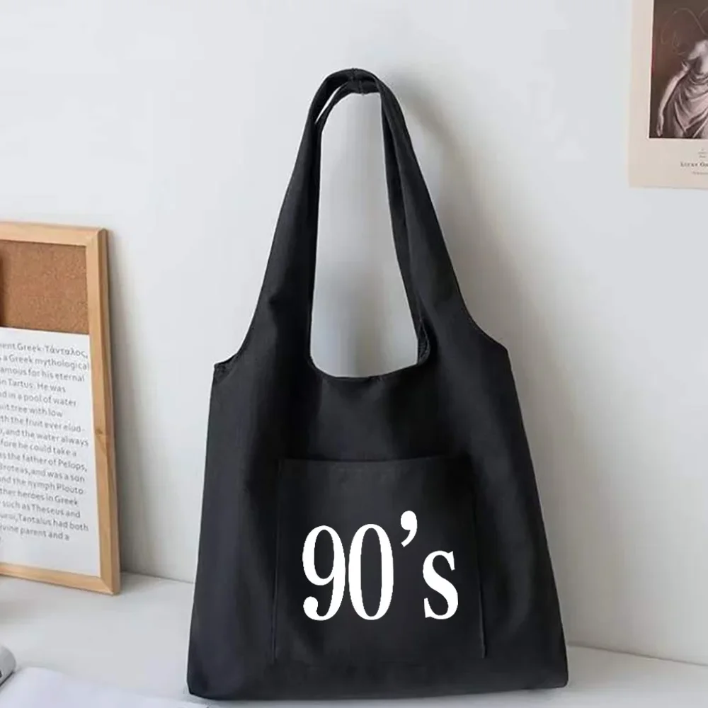 Women Bag Canvas Tote Bag New Years Printed Shoulder Bags Reusable Shopping Bags Casual Supermarket Handbags 6