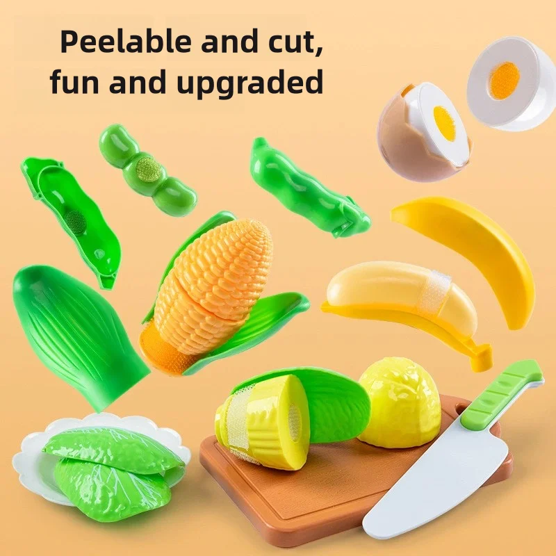 어린이 주방 시뮬레이션 놀이 세트 과일 및 채소 자르기 껍질 벗기기 장난감 어린이 크리스마스 선물 놀이 집 액세서리