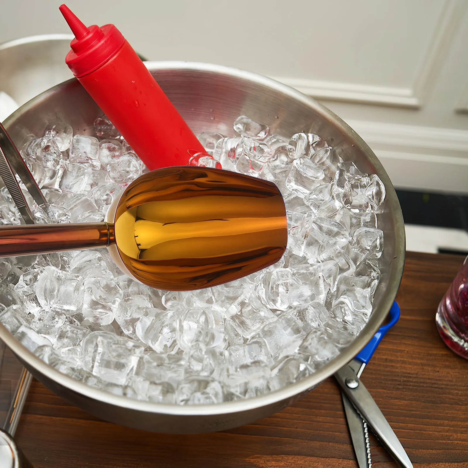 

Multipurpose Stainless Steel Ice Scoop Durable Round Handle Hook Design Space Saving Easy Storage Commercial Kitchen Home Use