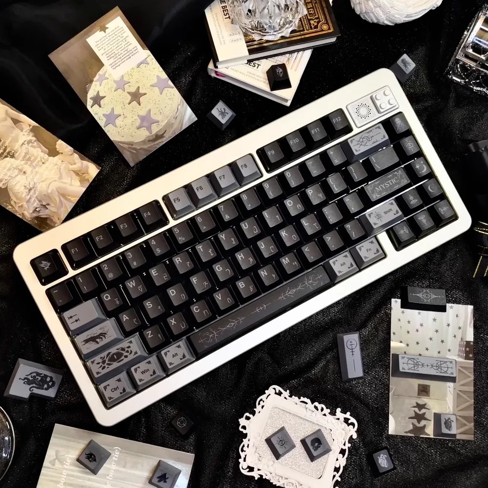 

Mysterious Theme Keycap Set 143key PBT Custom Black Personalized Keyboard Cap Cherry Profile KeyCap for Mechanical Keyboard Gift