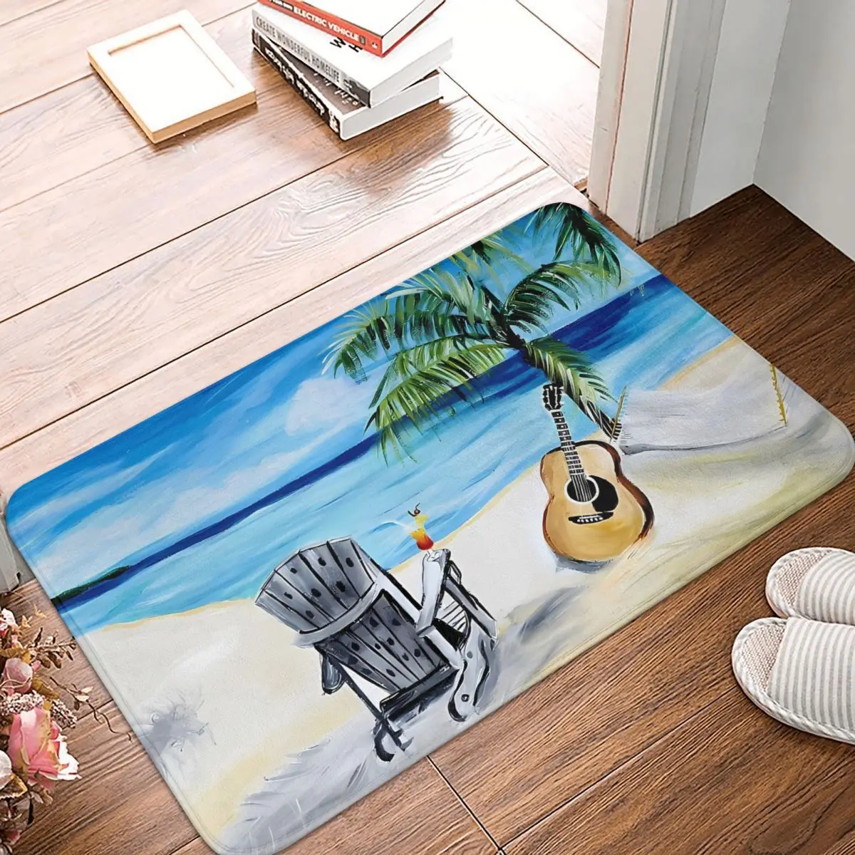 Beach Time With Martin Guitar Bedroom Mat Rug Home Doormat Kitchen Carpet Outdoor