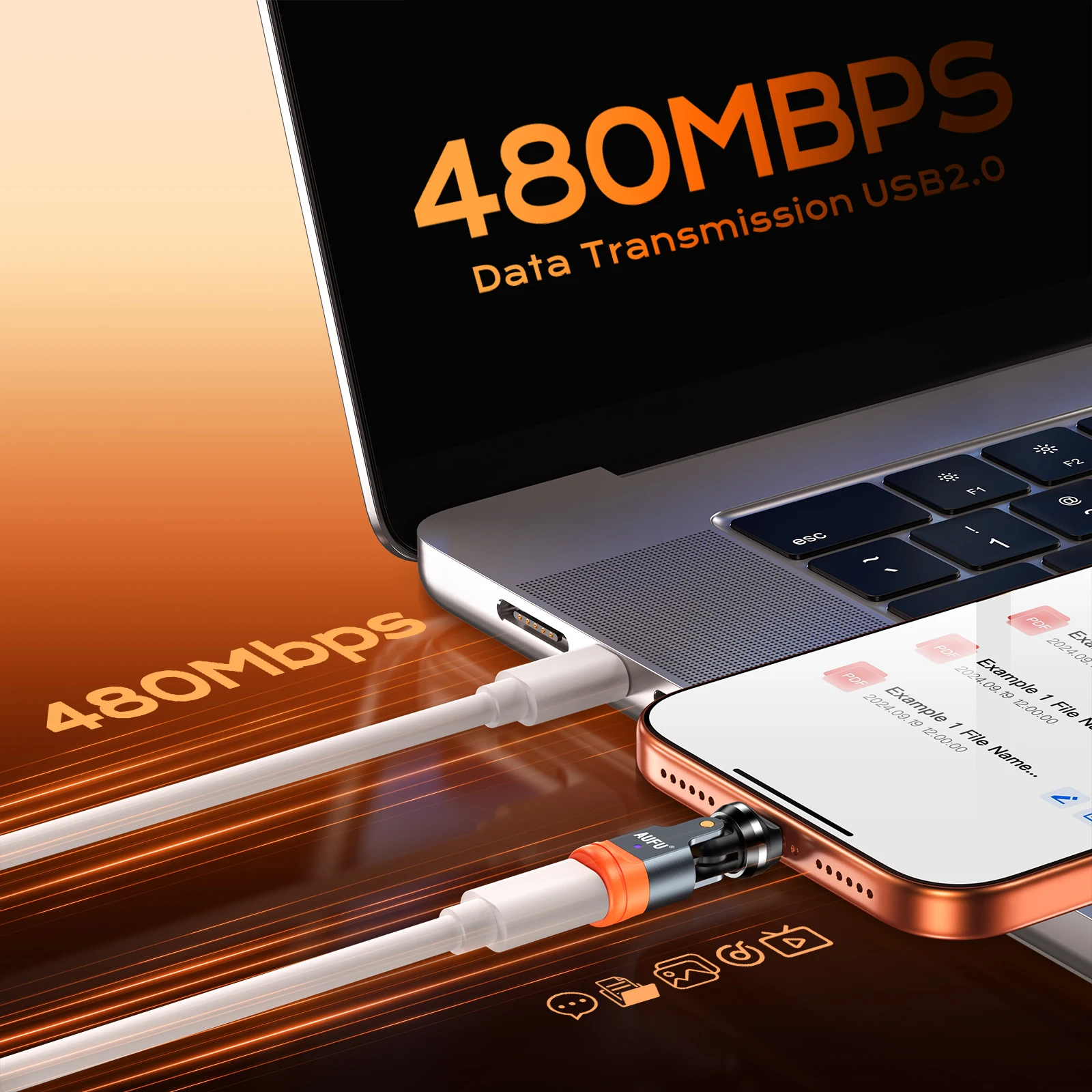 AUFU 240W USB C to Type C OTG Adapter PD3.1 5A Fast Charge Cable Converter for iPhone MacBook Laptop 540 Rotation Type C Adapter