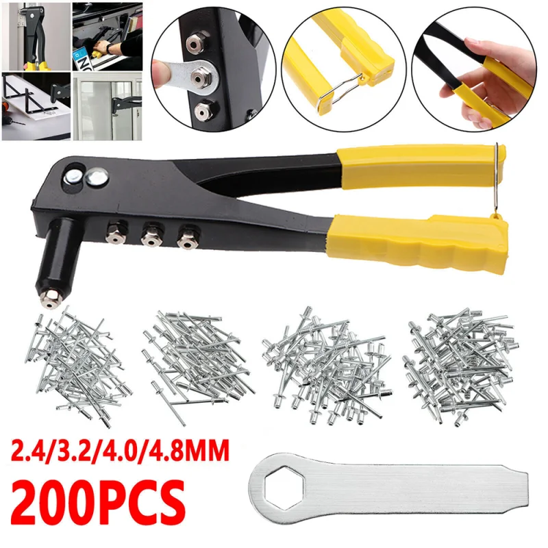Heavy Duty Riveter Grupo Pop Rivet Gun Ferramenta de Mão Ferramenta Rivet Nut Alicça Rebites Cegos Kit Gun Sortimento 200 Pcs