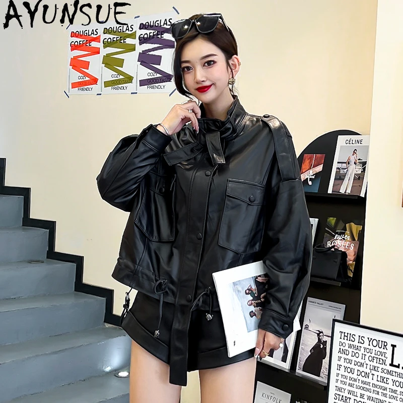 AYUNSUE Genuine Leather Jacket Women Fall Winter Real Sheepskin Coat Female Jacket Korean Style Loose Outwears Casaco Feminino