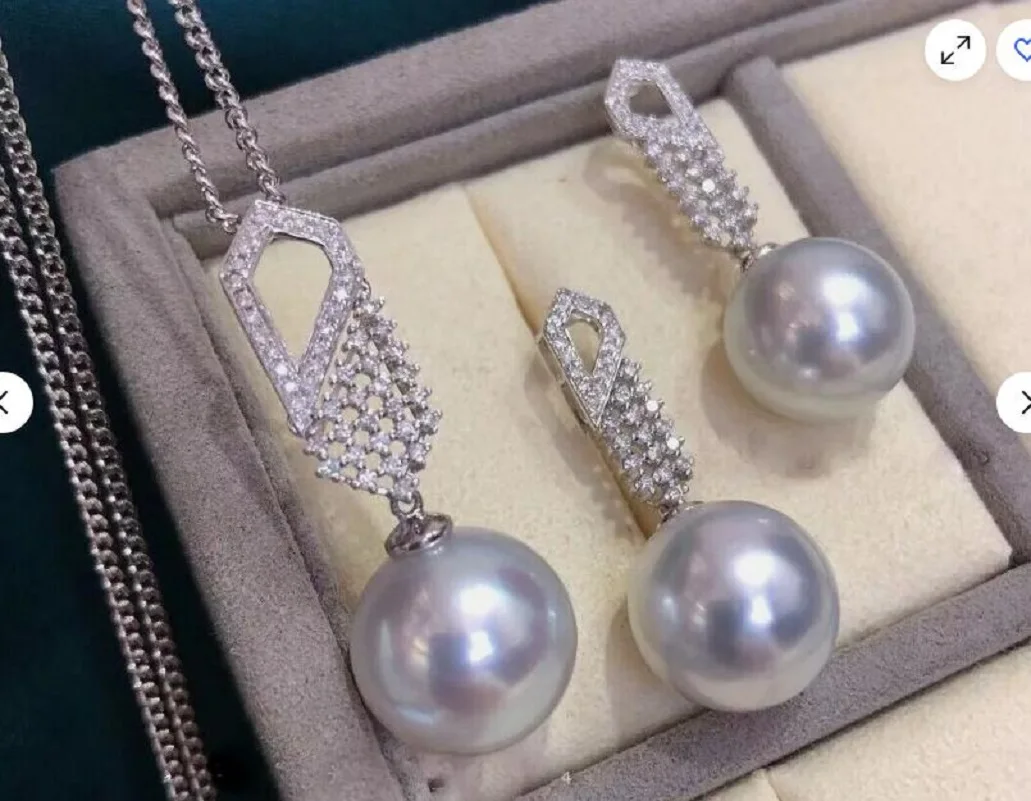 Gorgeous AAAA 10-11mm south sea White Round pearl pendant earring sets 925s