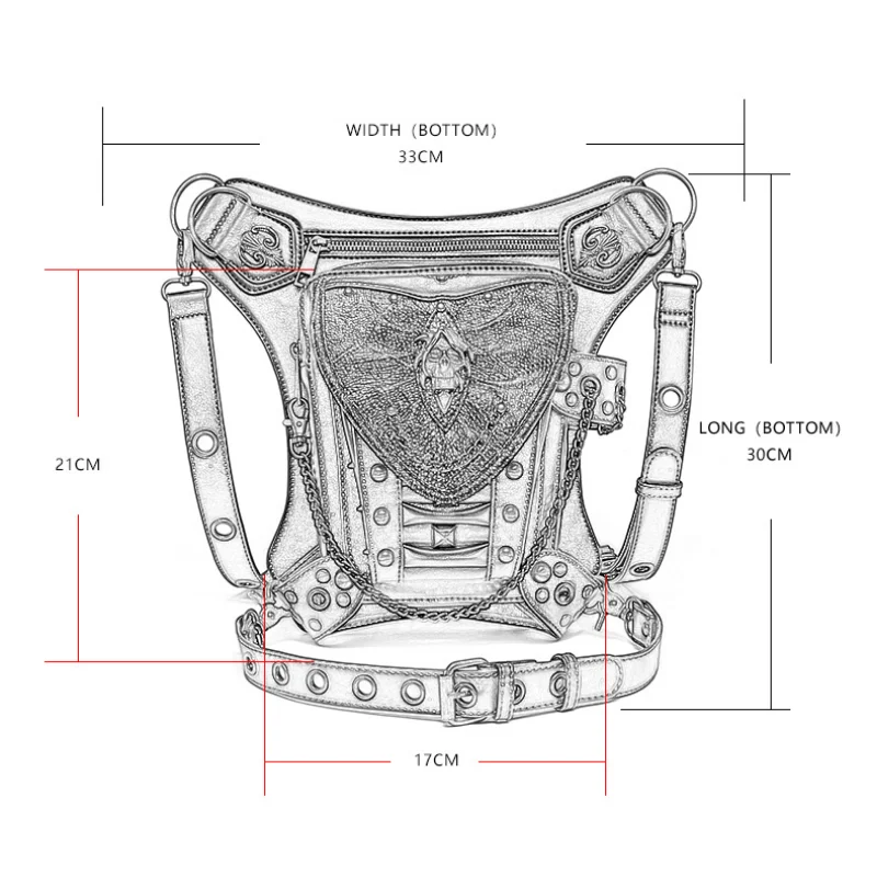 Chikage 개성 있는 펑크 해골 체인 기관차 가방, 싱글 숄더 크로스 바디 백, 야외 휴대폰, 남성 패니 팩