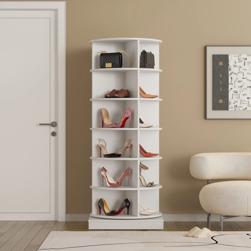 FENGSHUO 360 Rotating Shoe Cabinet 6 Layers For 24 Pairs Of Shoes Or Bags Save Space 360 Degree Rotating Design Stylish Design