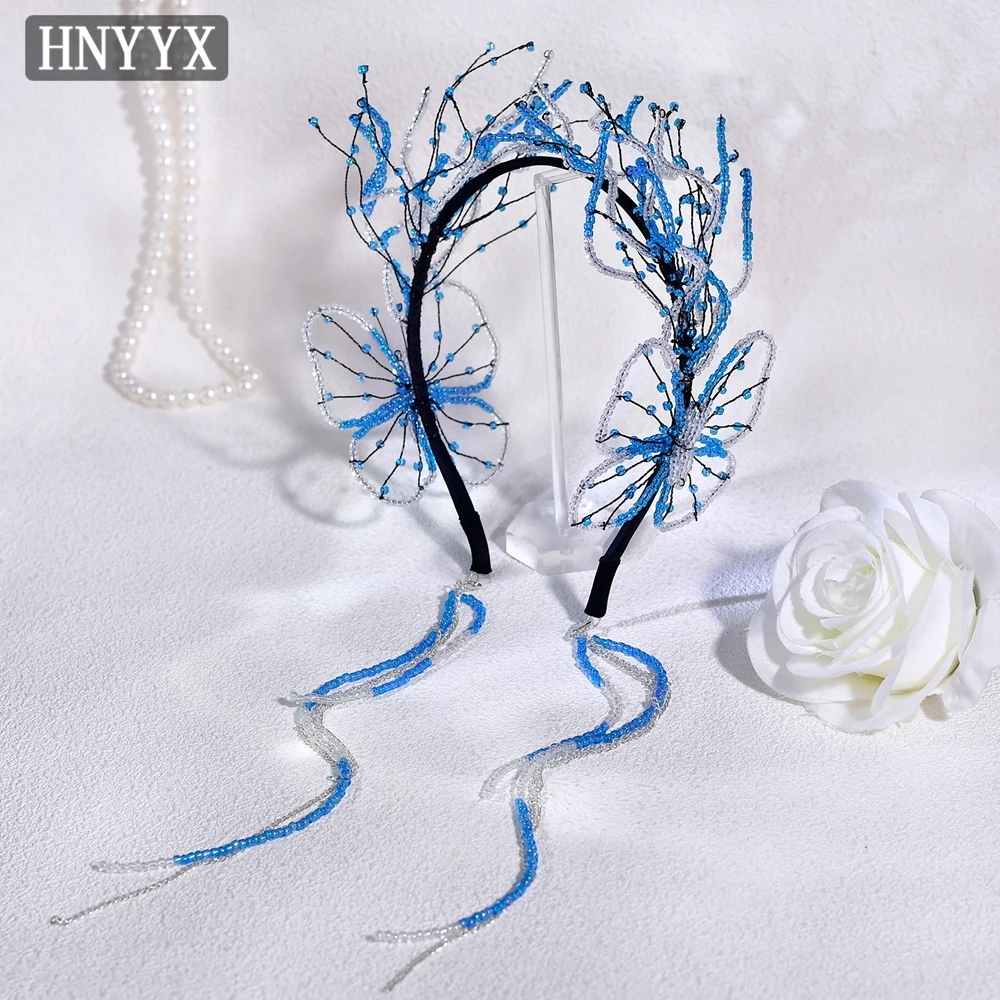 

HNYYX Sparkling Crystal Beaded Hairband Bridal Tassel Headband Women's Wedding Hair Accessories Handmade Party Head Hoop A301