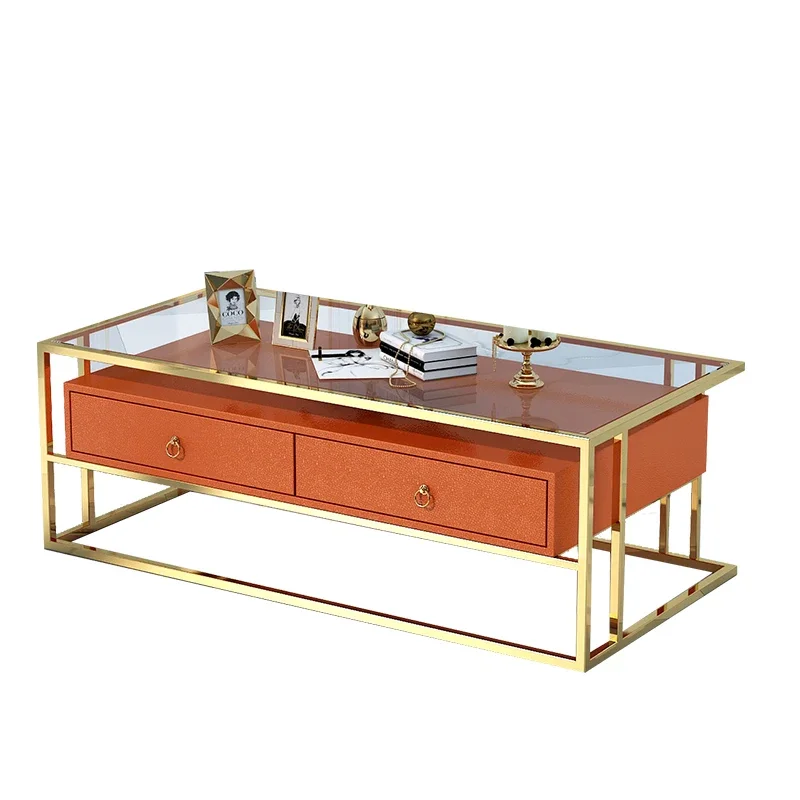 

Light luxury glass coffee table with a high-end feel, rectangular and simple modern living room, small household stainless