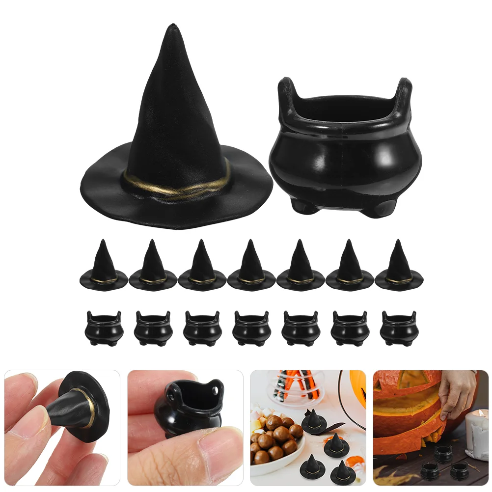 

10 Sets Decor Halloween Witch Hat Mini Hats for Crafts Miniature Cauldron