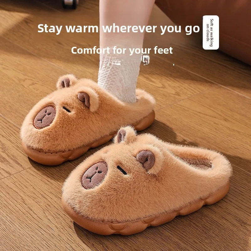 

Новые зимние тапочки с милым рисунком капибары, теплые домашние домашние мягкие уличные тапочки для мамы и ребенка, домашние тапочки Fem Sle