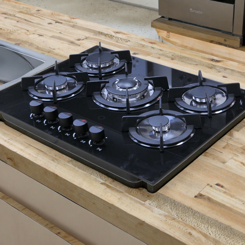Wholesale 5-Burner Gas Range - Stainless Steel Built-in Cooktop with Fireproof Design, Commercial Grade for Hotels & Households