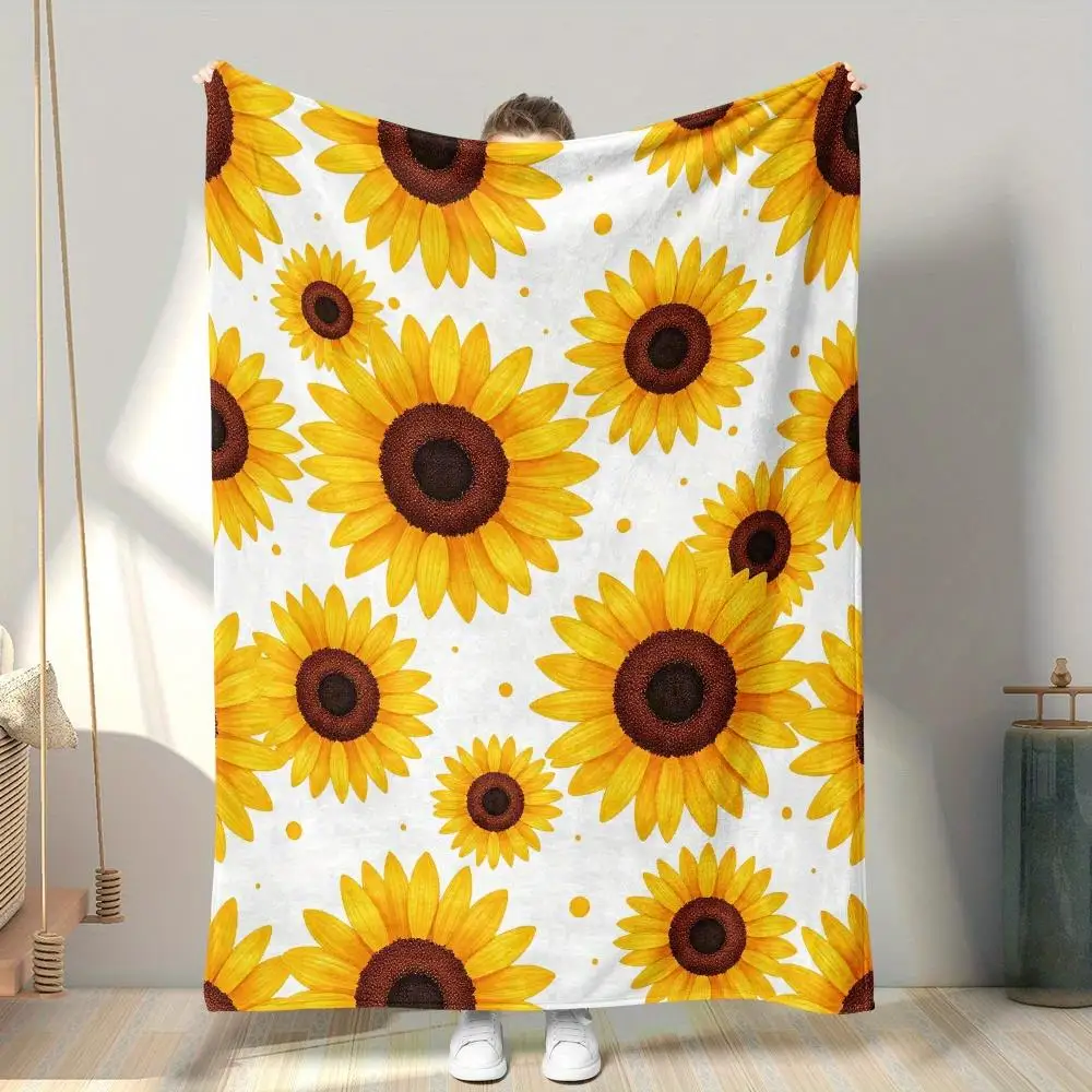 

1шт. Одеяло с рисунком подсолнуха, полиэфирная ткань, можно стирать в машине, подходит для кроватей, диванов, офисов и кемпинга.
