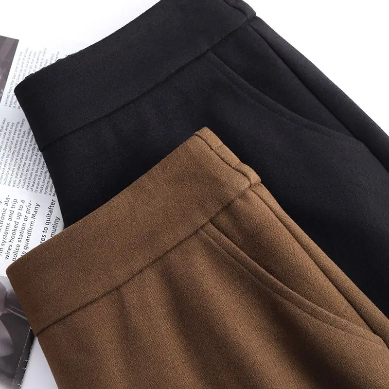 Woolen  A-Line Skirt Mid Length for Women Fashion High Waist Pleated Skirt with Pockets Fall Winter Office Lady Streetwear Skort