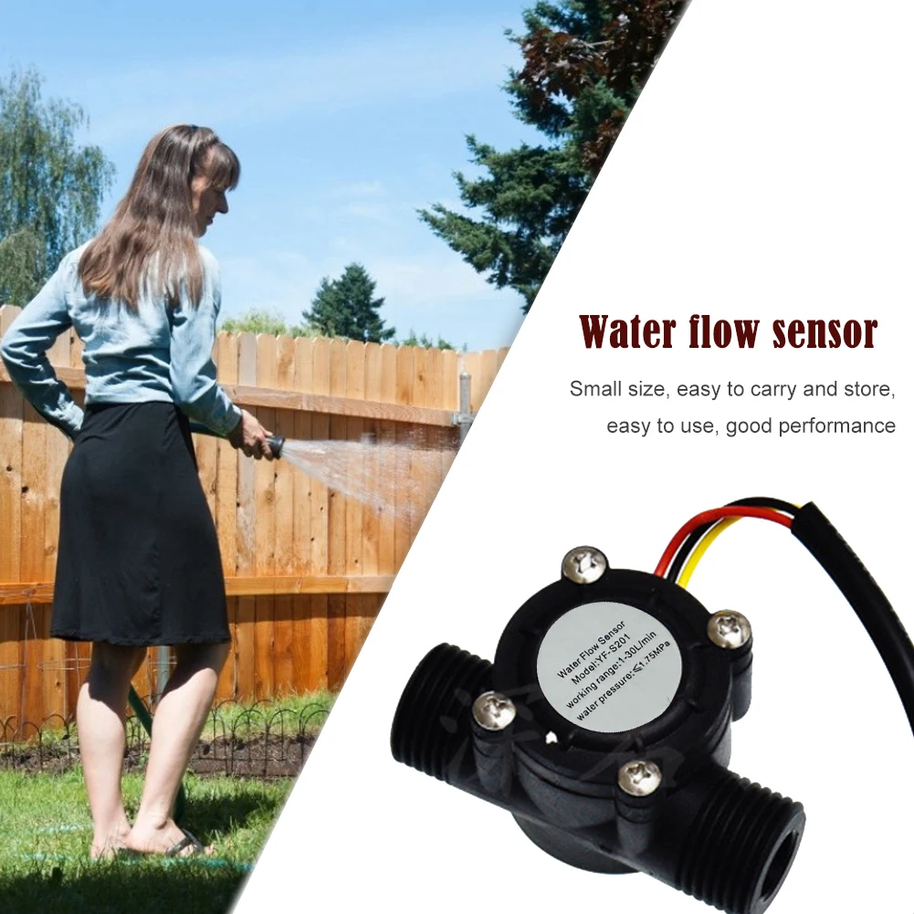 YF-S201 DC 5-18V 1/2 Inch Water Flow Sensor 1.75MPa Hall Effect Flow Sensor Hall Liquid Water Flow Sensor Fluid Meter Counter