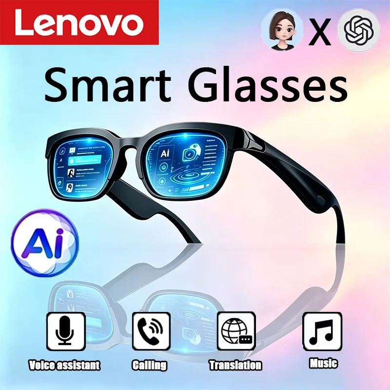 

Lenovo AI Smart Glasses Translation Bluetooth Conversation Recording Listening To Music Smart Sunglasses for Men Women Gift New