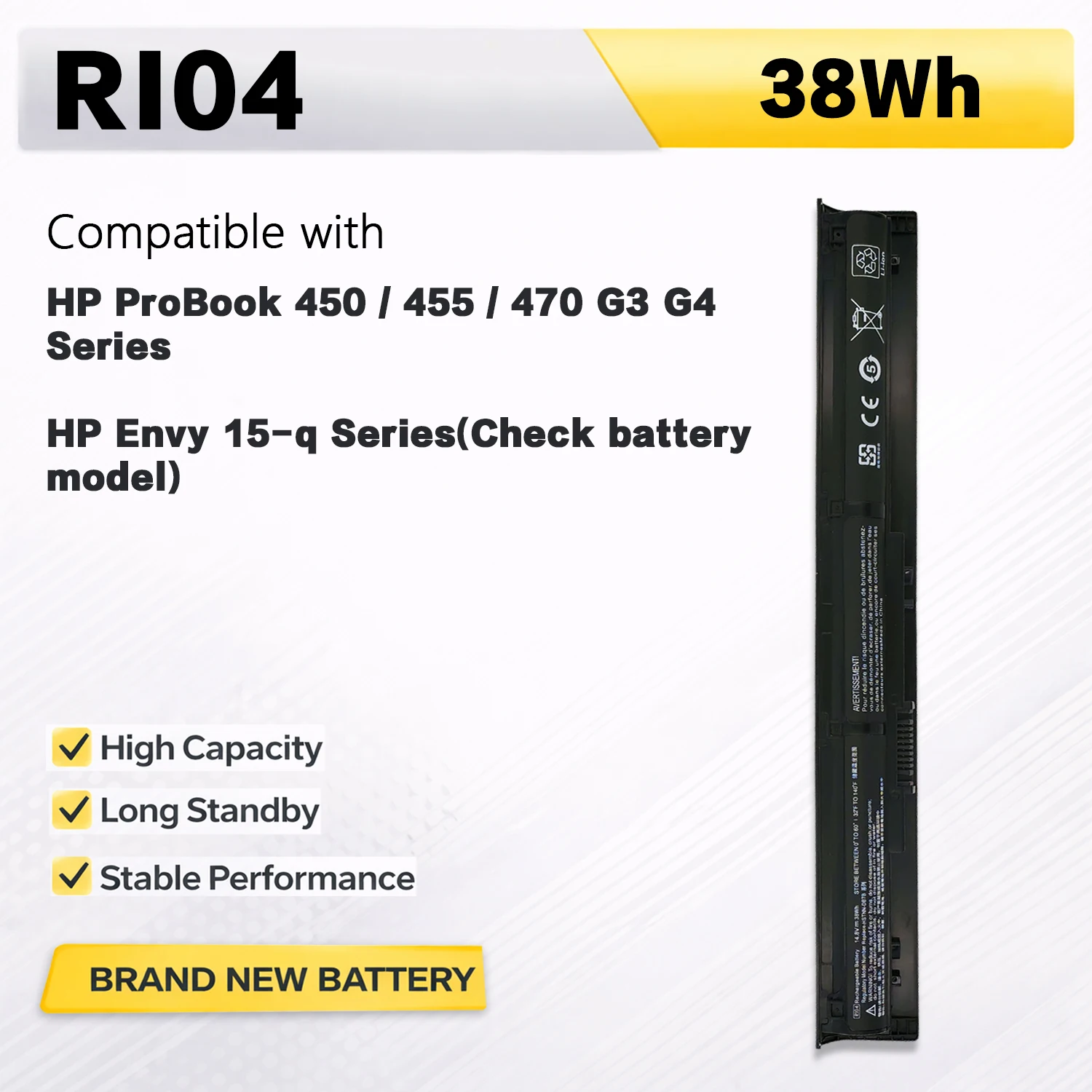 

Аккумулятор PowerHub RI04 для ноутбуков HP ProBook 450 455 470 G3 G4 HSTNN-Q94C Q95 DB7B PB6Q 805294-001 RI06XL для серии Envy 15-q