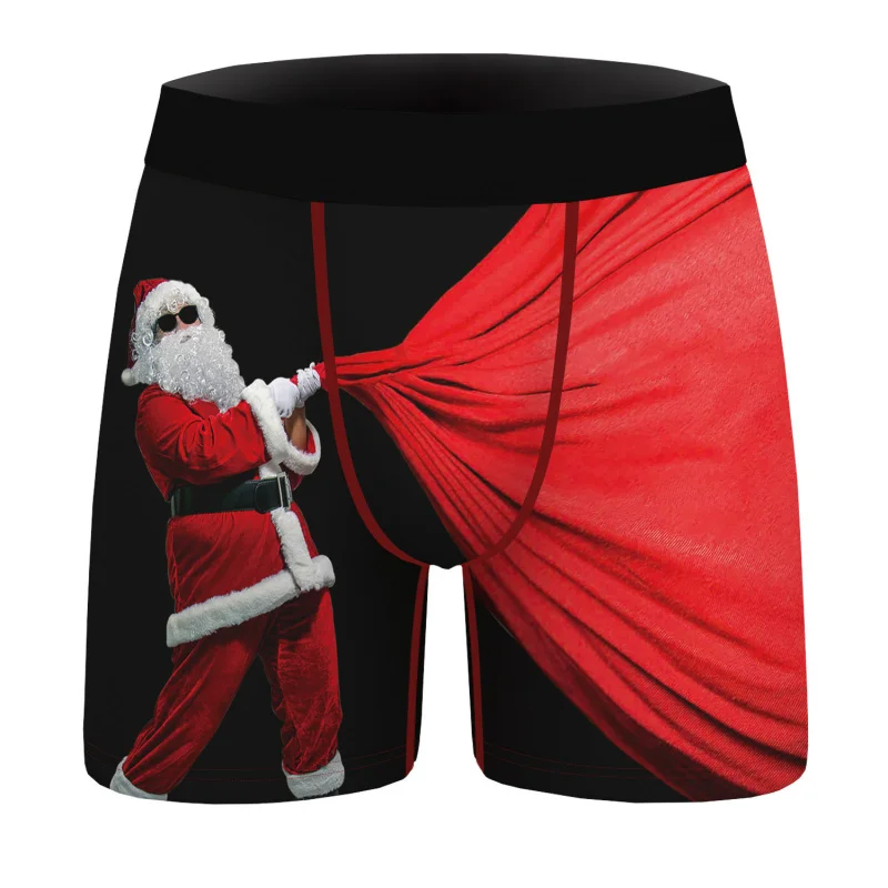 

2025 Christmas New Digital Printed Men's Sexy, Comfortable, Breathable Underwear, Slim Fit, Elastic Four cornered Pants