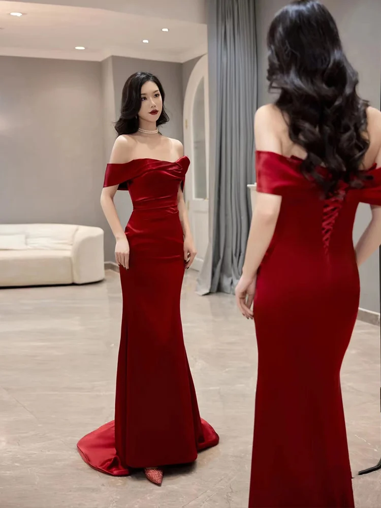 

Ele Red Wedding Dr 2026 New Sle One oulder Engagement Par Evening Gown for Bridesmaid Wedding Celebration