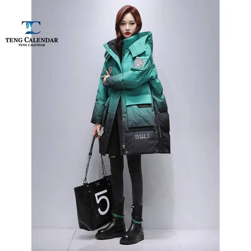 Winter Down Jacket, Medium To Long Korean Gradient Thickened Fashionable Hooded Jacket, Women\'s 2024 Winter New Style