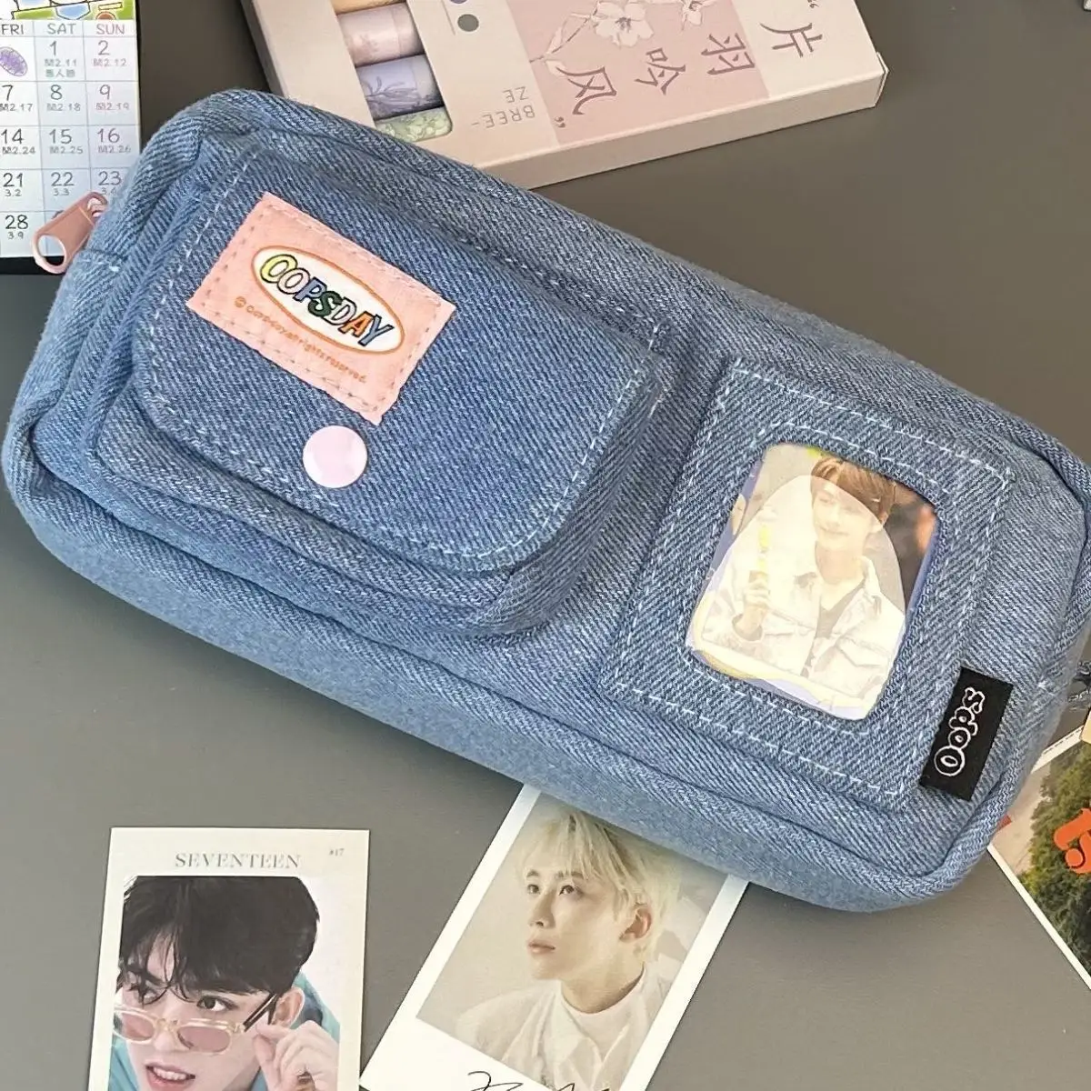 Astuccio per matite in tela di jeans avanzato borsa per trucco carina creativa borsa portaoggetti Vintage di grande capacità astuccio per