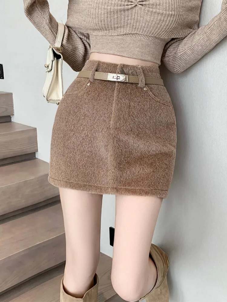 Maillard Wear Faux Mink Fur Skirt Women's Autumn and Winter A Word Hip Skirt Small High Waist Slimming Short dress