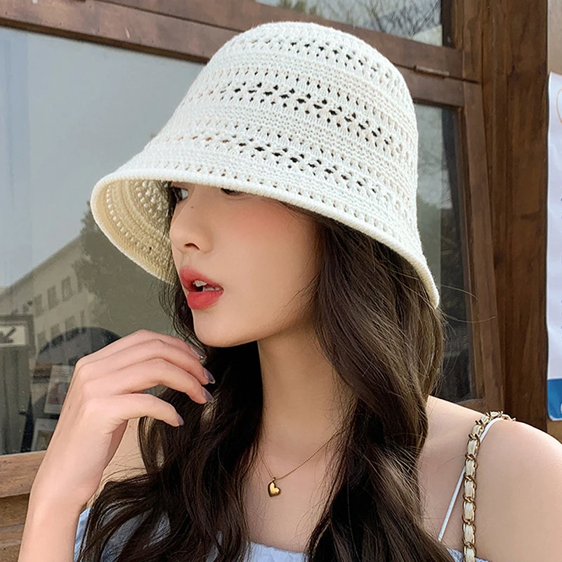 

Fresh and trendy knitted Pot Hat for Women; Summer Leisure Hat with Hollow Sun Protection