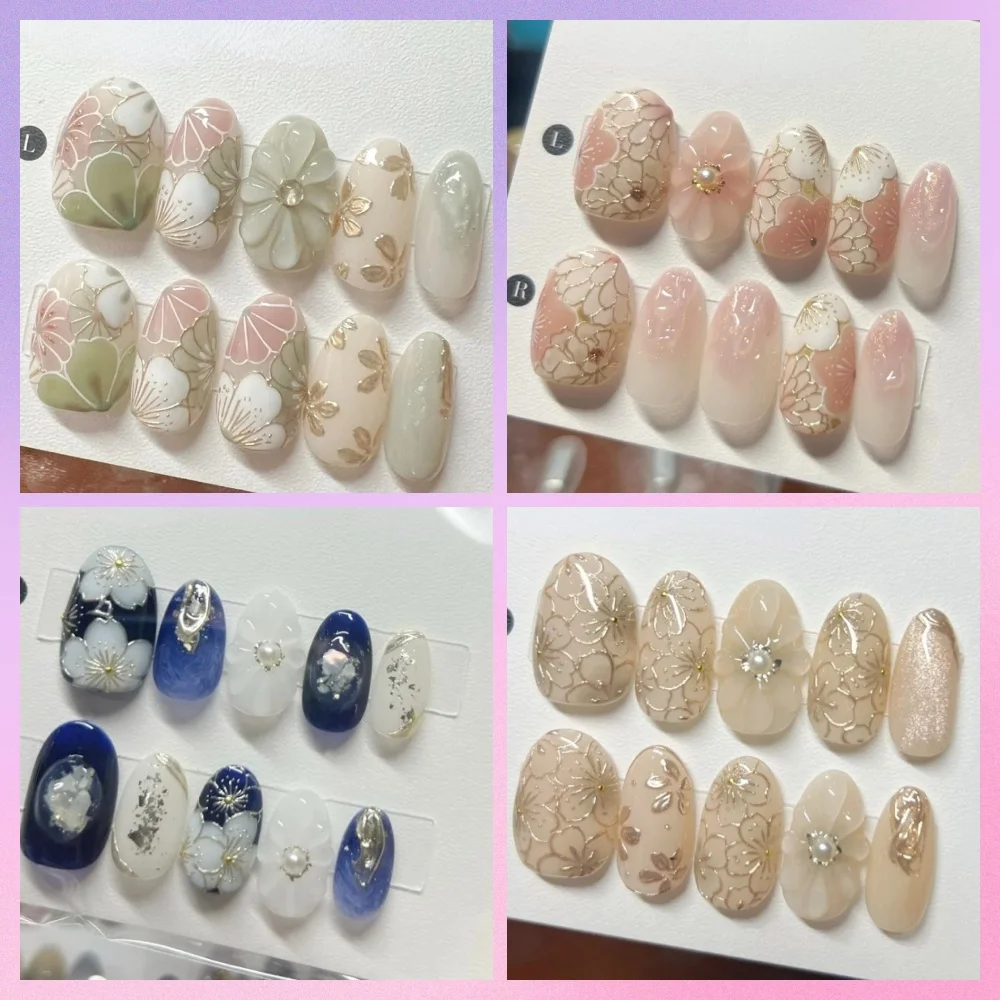 10Pcs Handmade Press On Nails 2024 New Manicure Short Oval Fake Nails uñas postizas Limited Red Diamonds Nails Design with Set