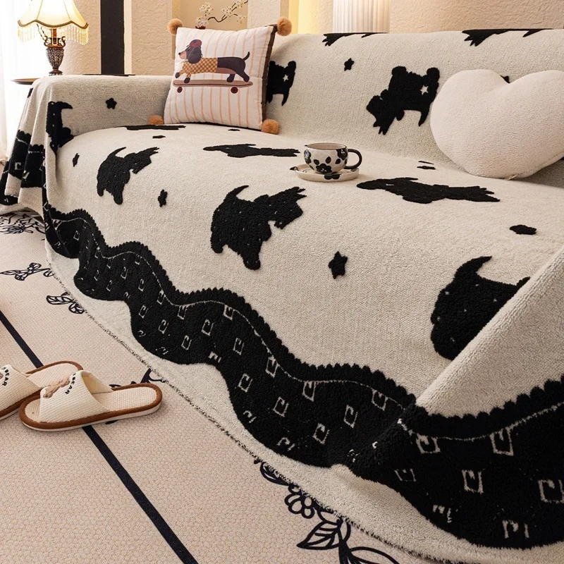 Cartoon Cute Animal Flannel Sofa Cover Thickened Plush One-Piece Full Coverage Dustproof Sofa Blanket Anti-scratched Slipcovers