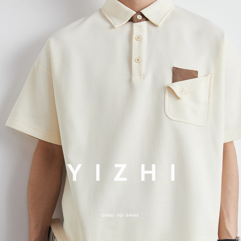 Men's Fashion POLO Shirt 2025 Summer New Lapel Short Sleeve T-shirt Loose Button Pocket Half Sleeve Top Men's Polo Shirt