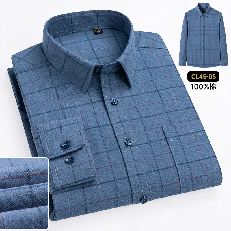 Cotton Striped Stretch Long-Sleeved Shirt Spring And Autumn Square Collar Business Casual Men's Tops Versatile New Men Clothing