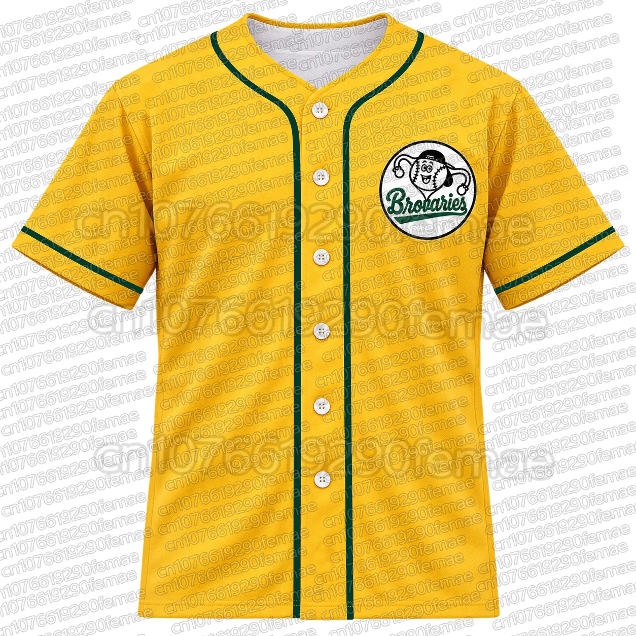 Slo Pitch Women's Yellow Baseball Jersey Brovaries Graphic Short Sleeve Button Down Shirt Green Trim Casual Oversized Sports Top