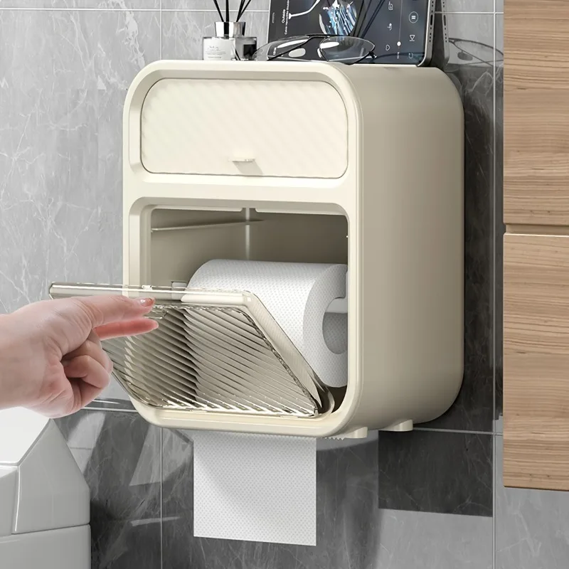 1PC Toilettenpapierhalter, Badezimmerregal, wasserdichte Aufbewahrungsbox für Scrollpapierhandtücher, kein Stanzen, Aufbewahrungsregal für Küche und Bad