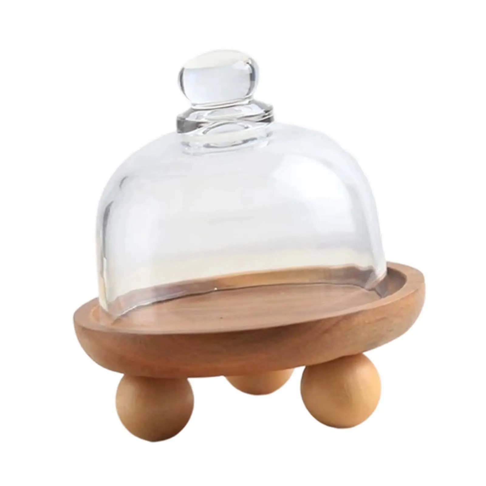 Soporte de Madera para Tartas con Tapa, Plato Reutilizable con Pedestal, Bandeja de Servicio con Cubierta de Cristal para Galletas, Almacenamiento de Cumpleaños, Cocina, Navidad