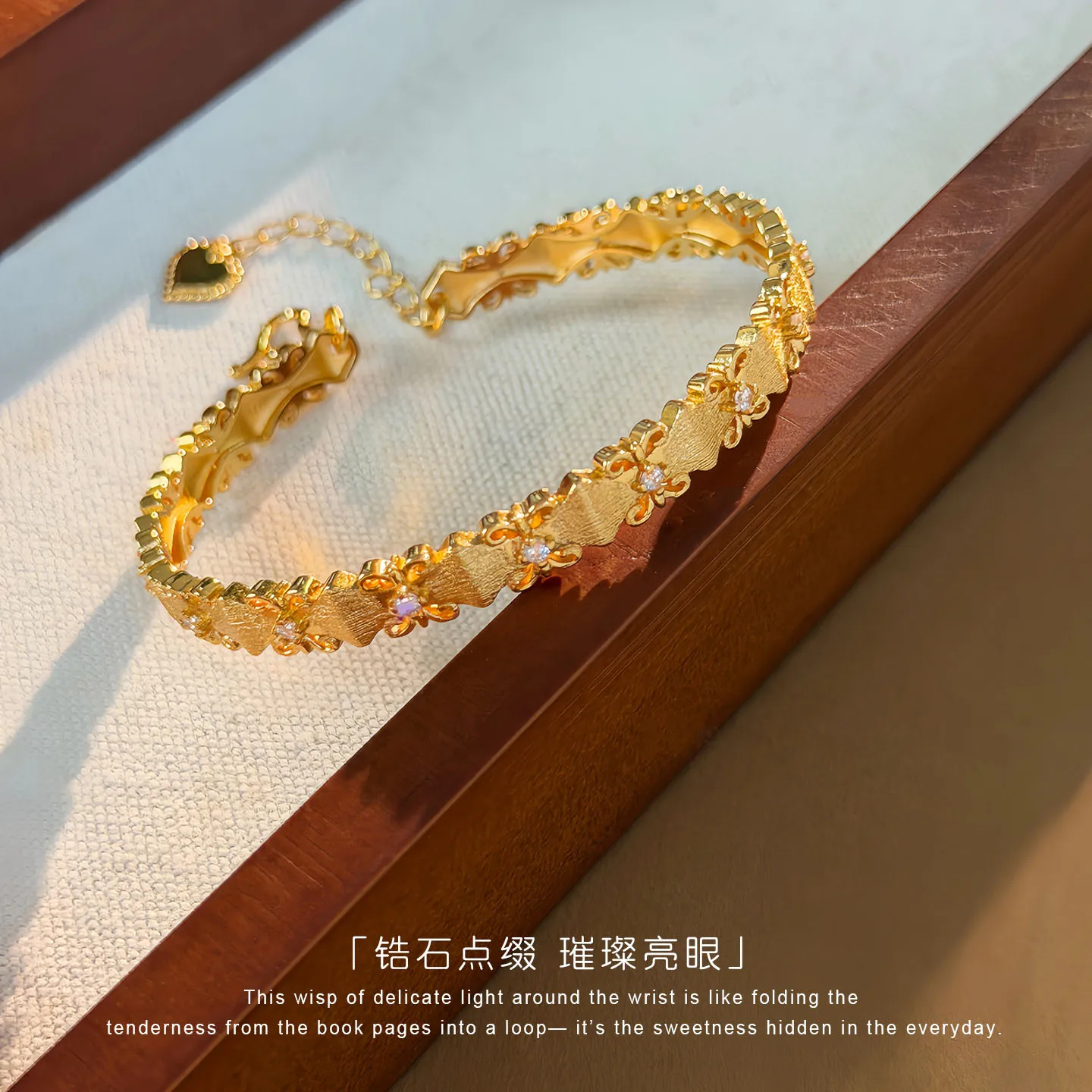 Luxury 24K 9999 Pure Gold real gold Women's Iris Bracelet Brushed Open Bracelet