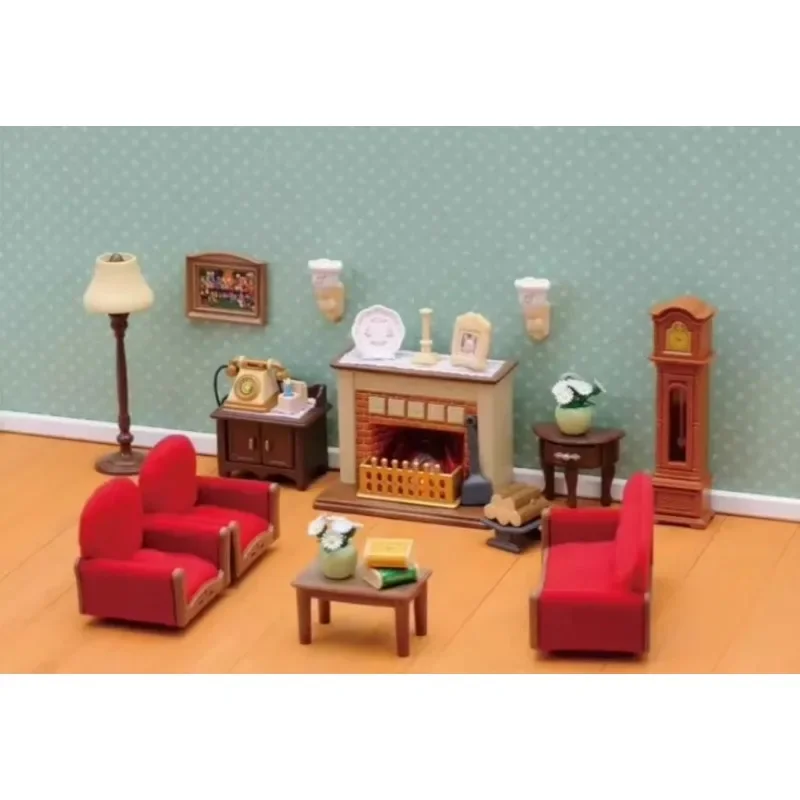 Sylvanian Families Toys Girl Toy Kitchens Authentic Ternurines Red Sofa Fireplace Retro Living Room Out of Print Living Room Set