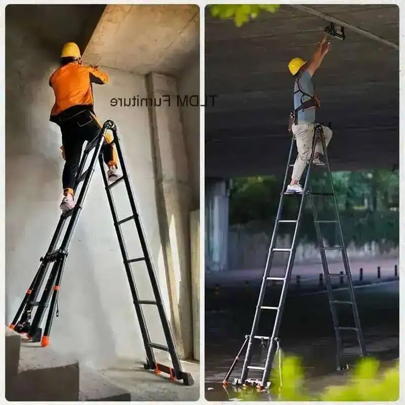 Portable Multifunctional Folding Ladder Aluminum Alloy Engineering Home Lift Stairs Herringbone Ladder Thicken Telescopic Ladder
