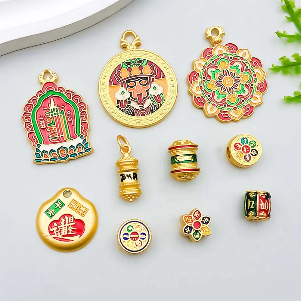 10 قطعة/الوحدة التقليدية الصينية مطلية بالذهب الفاخرة تقليد اليشم محظوظ سحر قلادة ل أساور يدوية صنع المجوهرات اكسسوارات