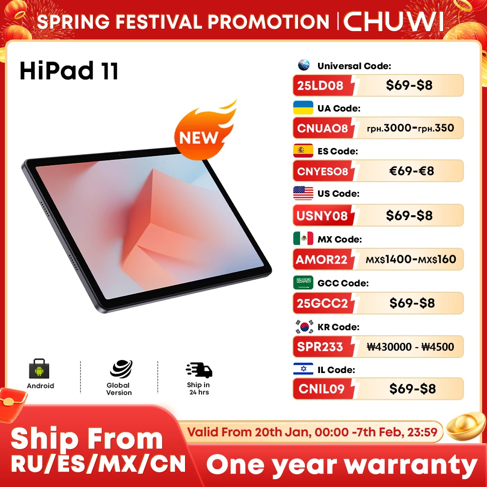 2024 chuwi tablet hipad 11 tablet android 14 10.95 "fhd 128gb rom 6gb ram tablets 7000mah bateria 2.4g/5g wifi tablette ipad pc