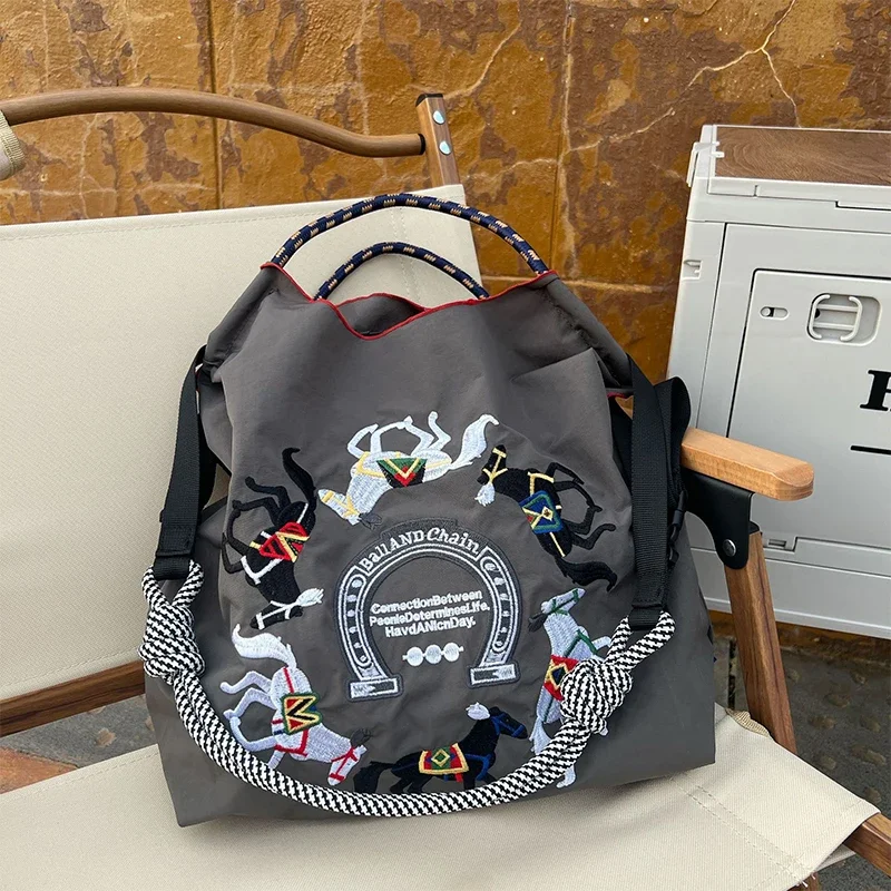 Balle JOEmbroidery Sac à main en toile de nylon pour étudiants, sac à bandoulière en tricot, grande capacité, loisirs initiés simples, CommConsulShopping