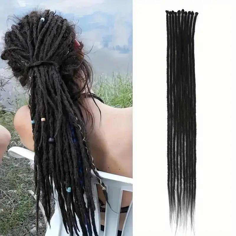 Wig hitam sintetis Dreadlock ganda 10 helai 36 inci wig untuk Wonmen Dreadlock ekstensi untuk penggunaan sehari-hari ekstensi Dreadlock