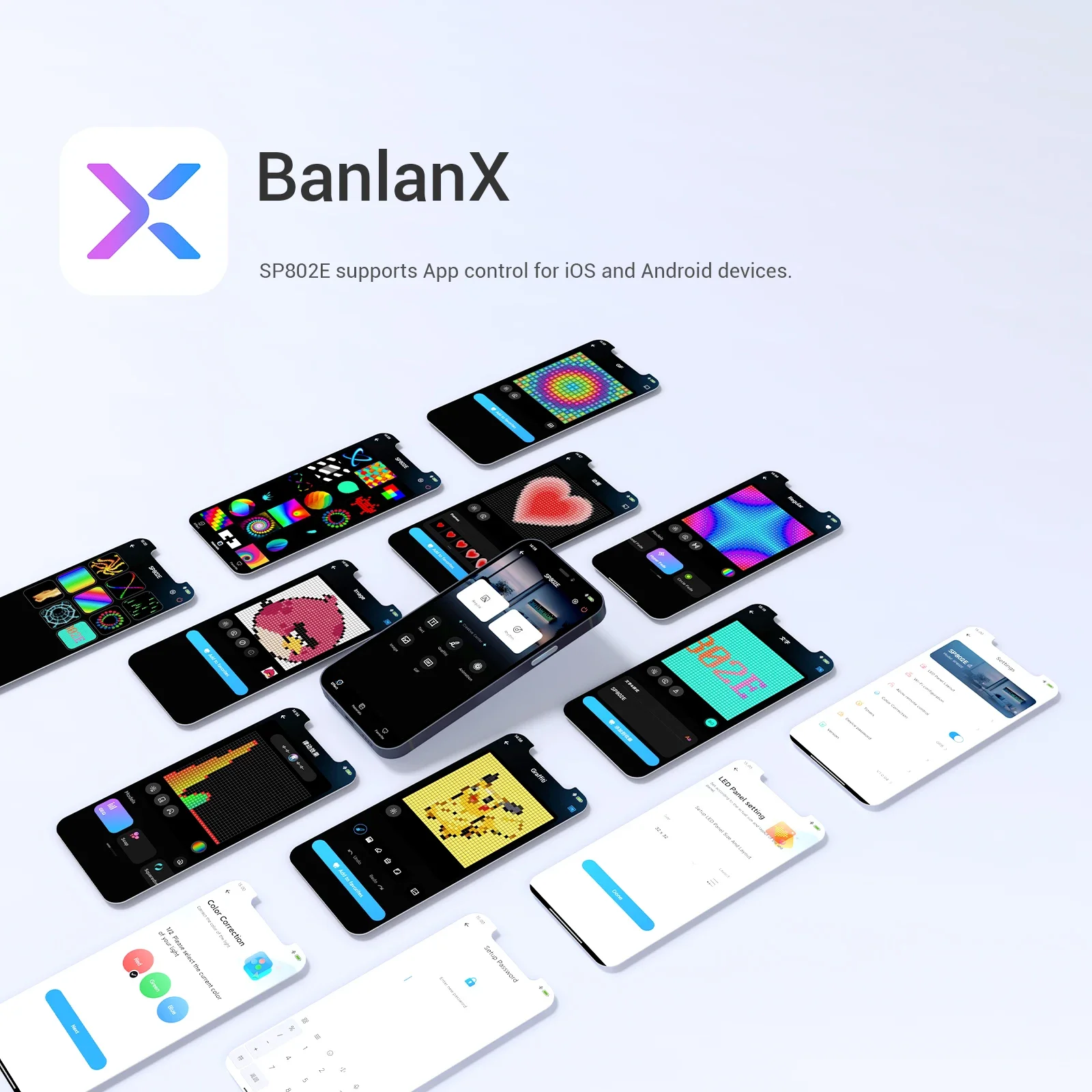 SPI RGB Matrix LED Controller Panel Animation BanlanX Music Wifi APP Wireless Control iOS Android DC5-24VW2812B UCS1903 SP802E