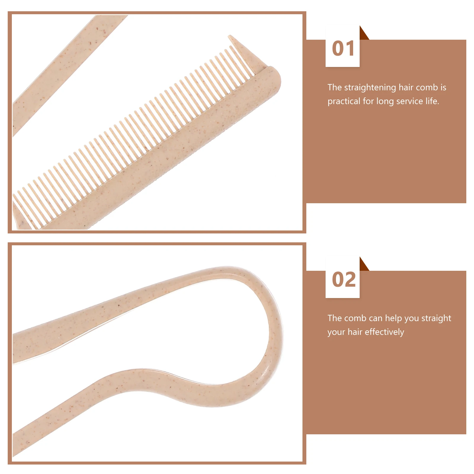 

2pcs V Shaped Hair Straightening Durable Plastic Dark Pink Beige Brush Comb Travel Size Rail Comb Braiding Parting Tool