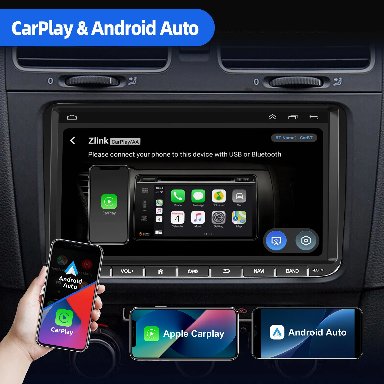 9 "أندرويد 14 4 + 64G أبل CarPlay راديو ستيريو للسيارة لشركة فولكس فاجن جولف 5 6 باسات B6 B7 بولو توران تيجوان العلبة نظام تحديد المواقع نافي واي فاي SWC FM BT #2