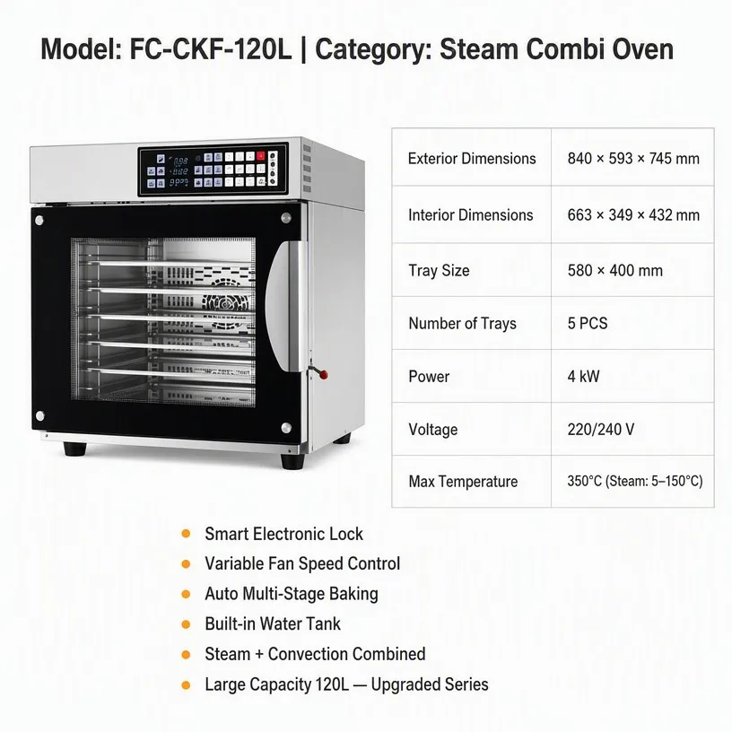 Commercial Electric 120L Hot Air Circulation Oven 304 Stainless Steel Liner High Speed Bidirectional Fan 5 Layers Baking Bakery